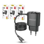 chargeur mural 2 - USB avec câble intégré pour iPhone lightning 12W, noir