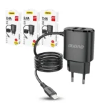 chargeur mural 2 - USB avec câble intégré pour iPhone lightning 12W, noir