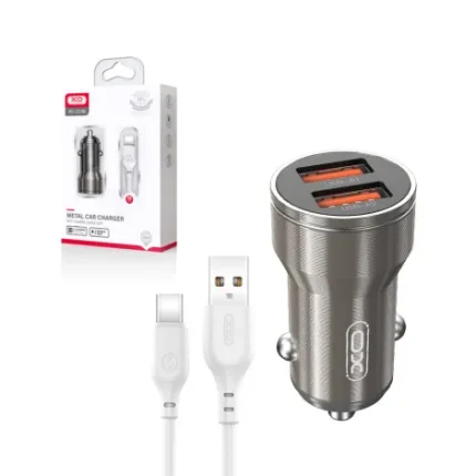 Chargeur voiture  XO CC48 2x USB 2,4A + cable USB-C gray