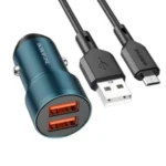 Chargeur de voiture avec câble Micro usb Borofone BZ19 Wisdom, 12W, 2.4A, 2 x USB-A, BLEU