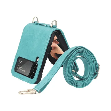 Housse de Protection Samsung Galaxy Z Flip 3 5G F711 avec Lanière Bleu