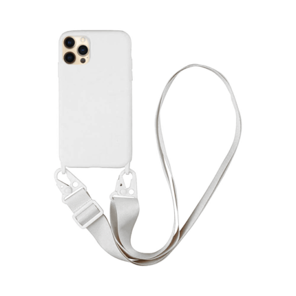Coque Silicone avec Bandoulière Apple iPhone 12 Pro Blanc